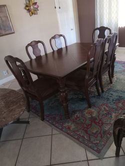 Dark Wood Dining Table with 6 Chairs