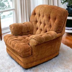 Cawood Brownish Orange Thick Fabric Tufted Armchair