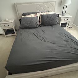 Queen Size Upholstered Platform Bed And Queen Mattress