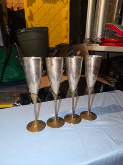 7-Piece Silverplate Mixed Lot: 4 Tall Flutes & 3 Goblets, Made in India