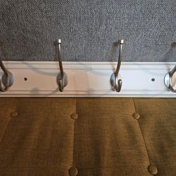 White Wall Rack 4 Brushed Nickel Hooks