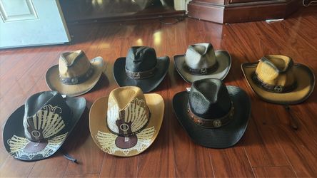 Lot of 7 Western Cowboy Straw Hats