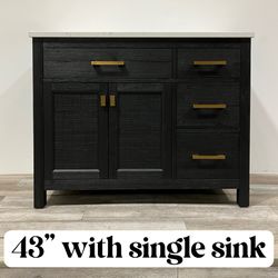Special Sale!!! 43” Solid wood Bathroom Vanity Cabinet Single Sink Stone Countertop (Open Box)