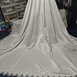 A Silk Or Satin Ivory Train With Faux Pearls And Sequins Medium Size 72-in Length