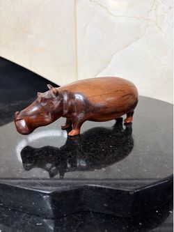 Vintage hand-carved African wooden hippopotamus figurine