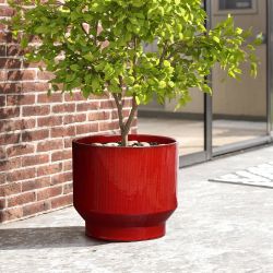 Burgundy red glazed round ceramic planter, 11.61" h,PL2254-L