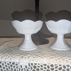 Vintage Milk Glass Footed Candle Holders 