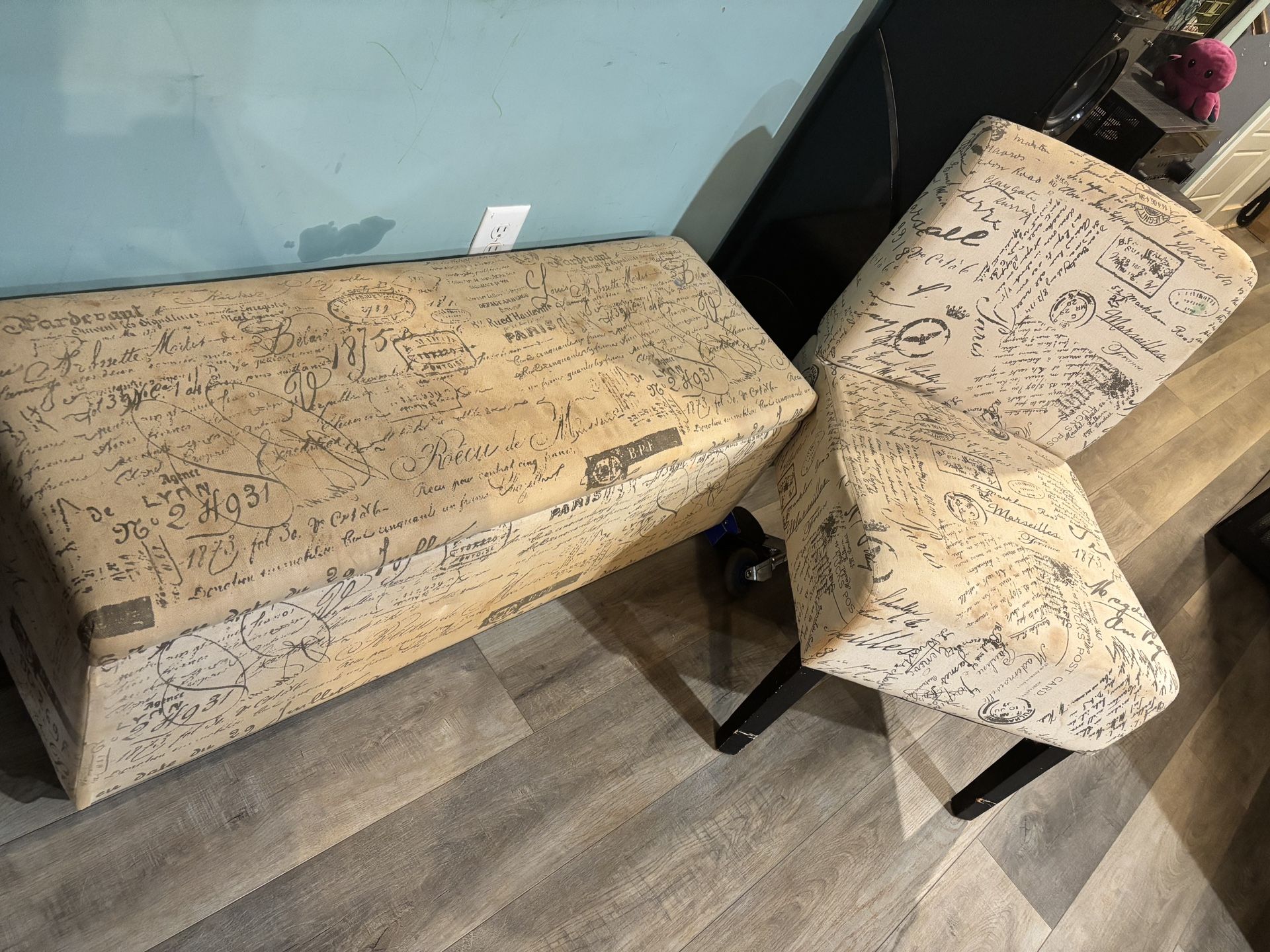 Matching Storage Bench + Accent Chair Set (Paris/Postcard Print)