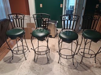 Set of 4 Wrought Iron Bar Stools