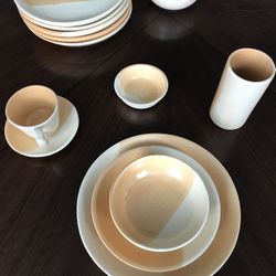 Modern two-toned Dinnerware set- 54 pieces, service for 6- complete and stylish. Matte finish.