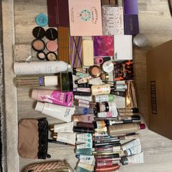 Box Full Of Make Up Skin Care, Perfume Make Up Bags And Hair Products