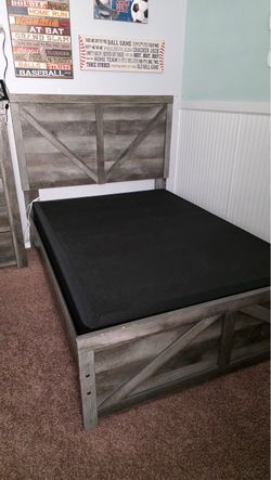 Gray Wood Tone Bed-frame and  5-Drawer Chest Dresser