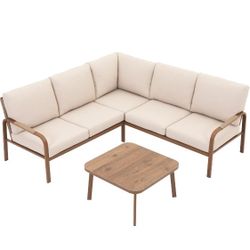 Brand New In Box -4-Piece Aluminum Outdoor Furniture Set with Coffee Table – 2-Seat Sofa with Cushions, All-Weather Metal Frame, Perfect for Patio, Ga