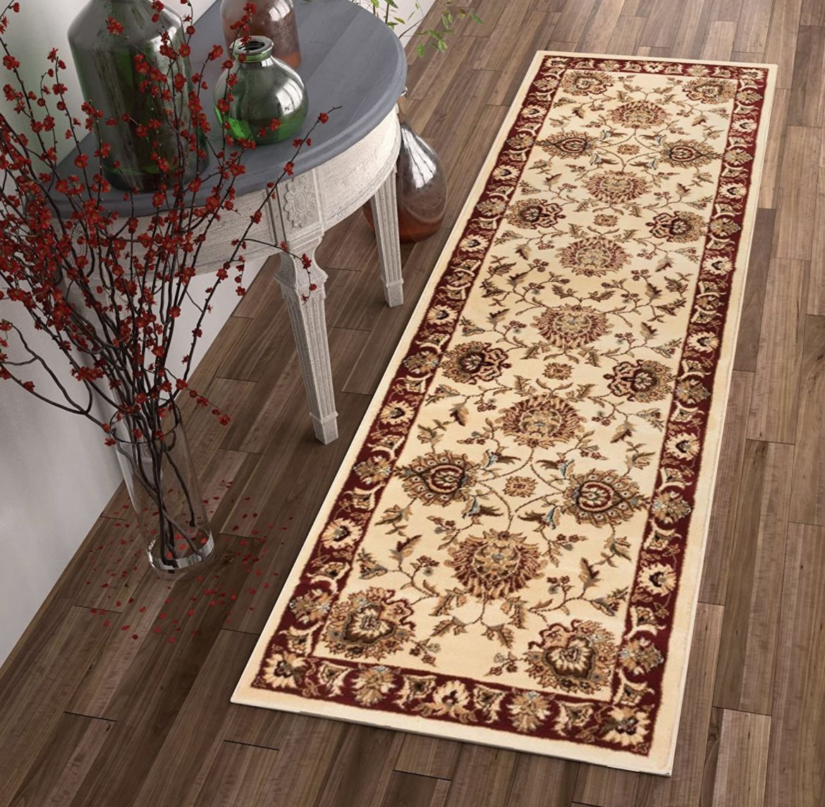 Runner Rug Stain Contemporary Floral Thick Hallway Entryway 