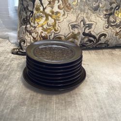 Franciscan Madeira BREAD Plates Set of 7 Mediterranean Dinnerware 1960s 1970s Franciscan Madeira Plates Brown Olive Green Avocado Green 70s