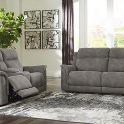 Next-Gen DuraPella Slate Power Reclining Living Room Set

