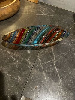 Murano style Multicolor Art Glass Oval Decorative Bowl