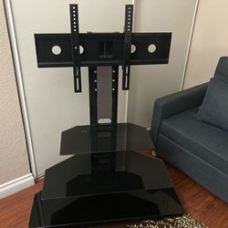 TV Stand- Black Glass Shelves- 3 Tier - With Swivel Tv Mounting Bracket