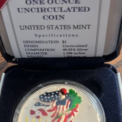 1 Oz Silver Colorized 2000 American Silver Eagle  W/Box & COA