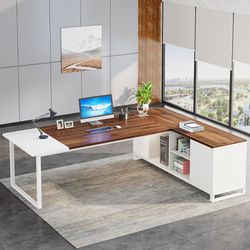 Tribesigns 70.8" L-Shaped Executive Desk with 55" File Cabinet, Large Home Office Computer Desk with Storage Shelves and Cabinet, Modern Business Furn