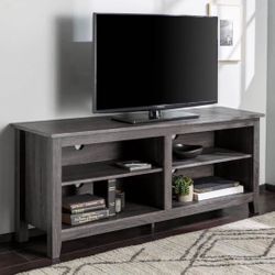 New Gray TV Stand with Storage Shelving 