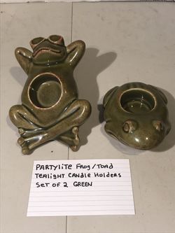 Party Light Frog And Toad Tea Light Candle Holders Set Of Two Green