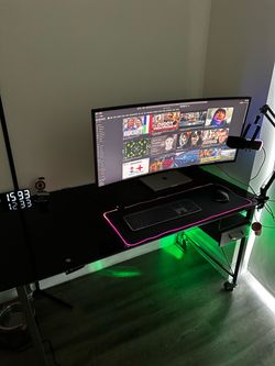 GARAGE SALE - LG ultra wide monitor,Glass desk,keyboard,mouse,game chair,mousepad