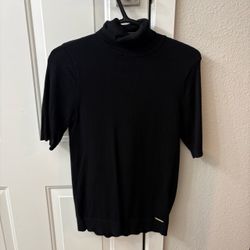 Anne Klein Black Short Sleeve Turtleneck Knit Top