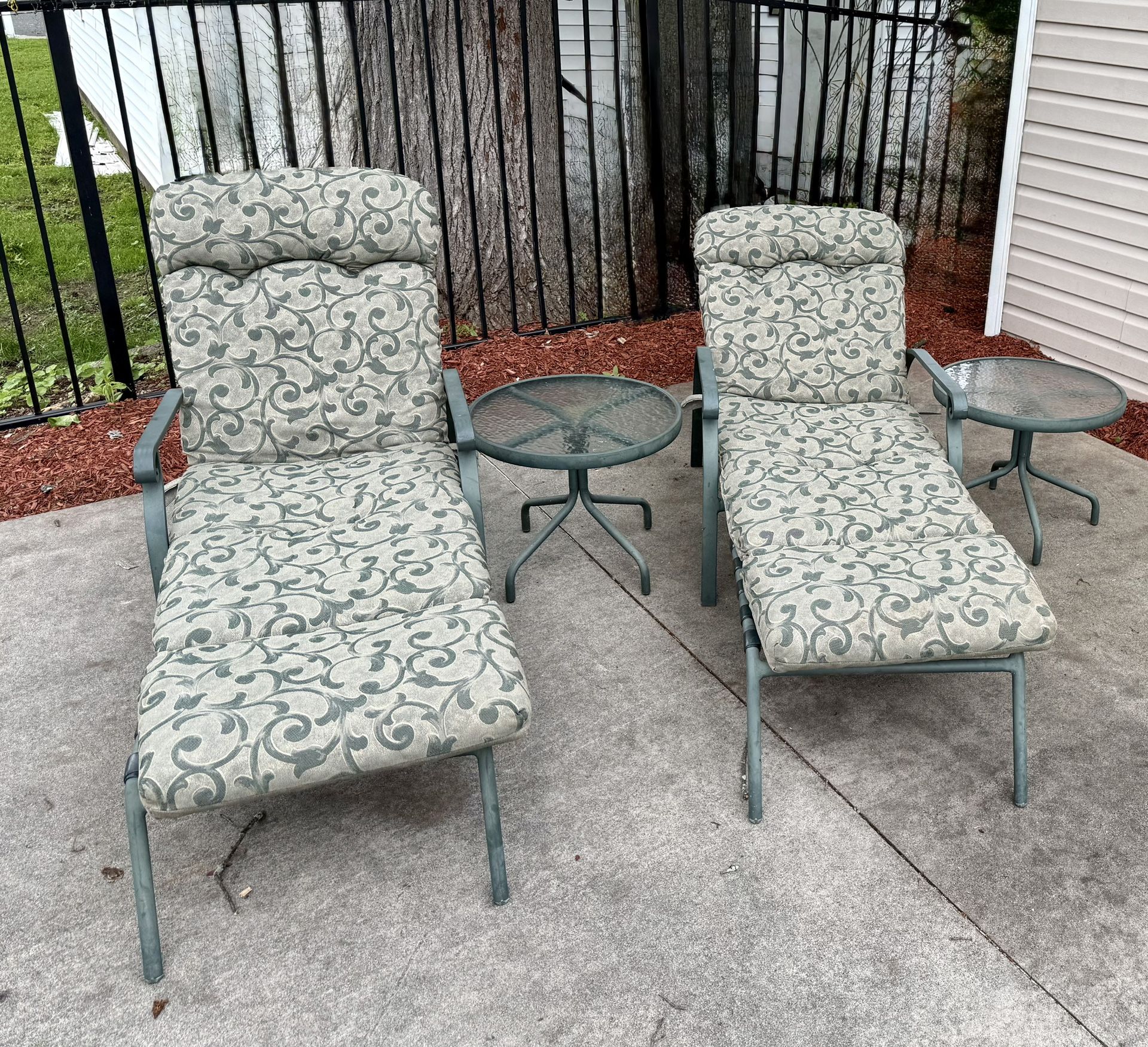 Patio Table, Chairs and Shea Lounges