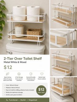 White 2 tier over toilet caddy