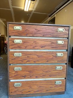 5-Drawer Wood Dresser with Brass Handles