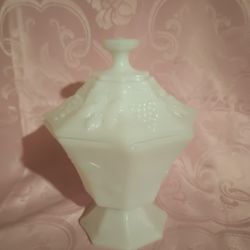 Vintage Milk Glass Candy Dish On Pedestal 