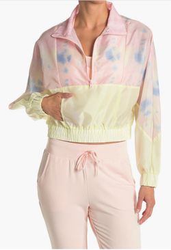 Cropped Windbreaker Jacket - Pastel Pink Yellow & Blue Tie-Dye
