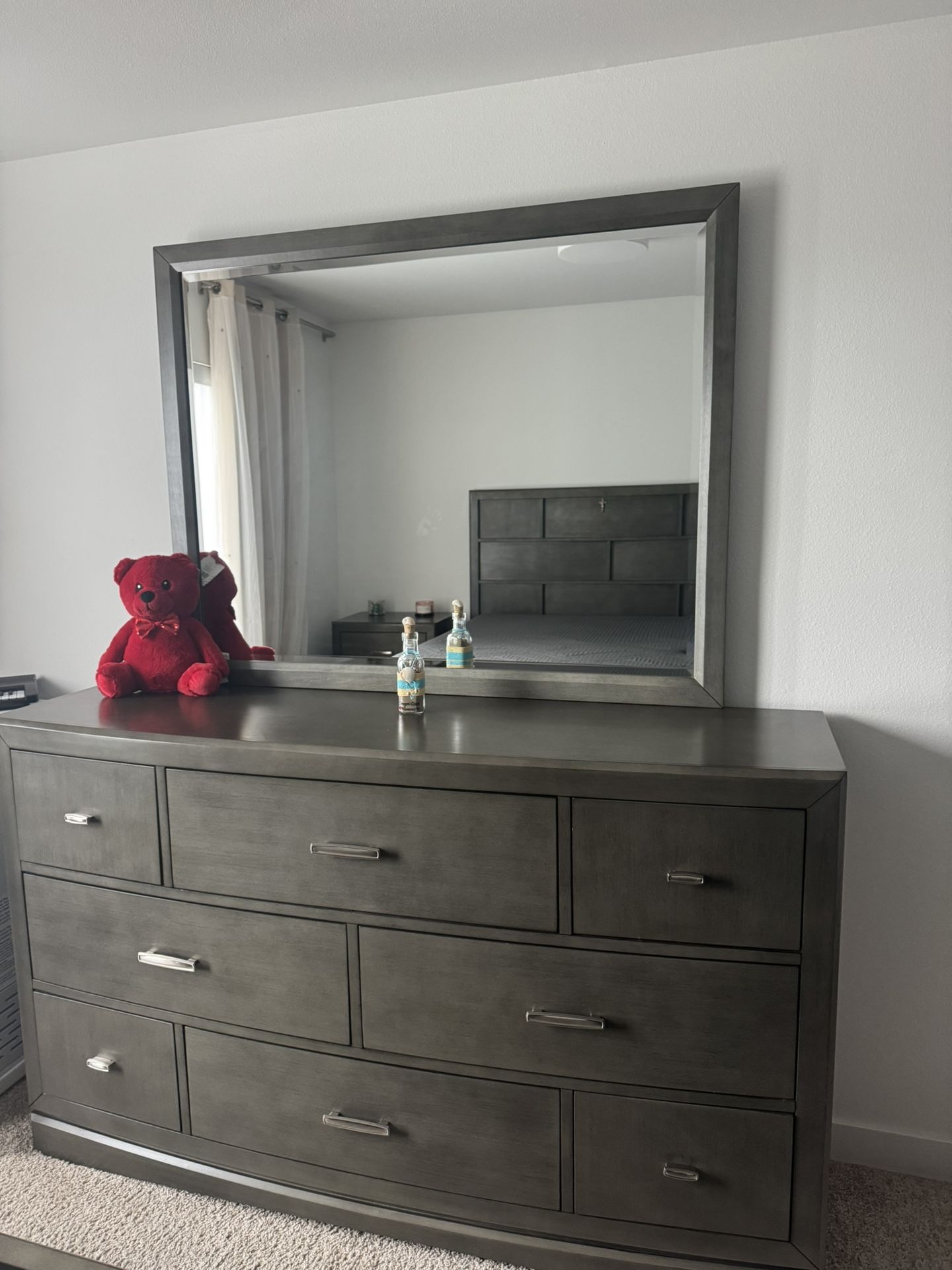 Modern Charcoal Gray Dresser + Matching Mirror