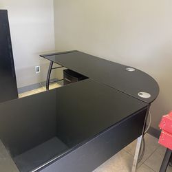 4 Black/Chrome  L Shaped Computer Desk 
