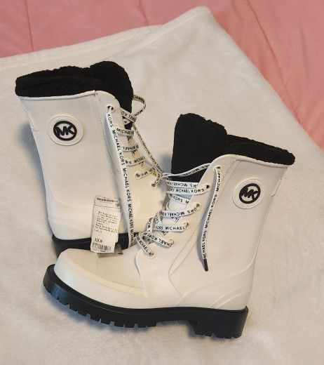 MICHAEL Michael Kors Womens Montaigne Rubber Laced Rain Boots White Size 6