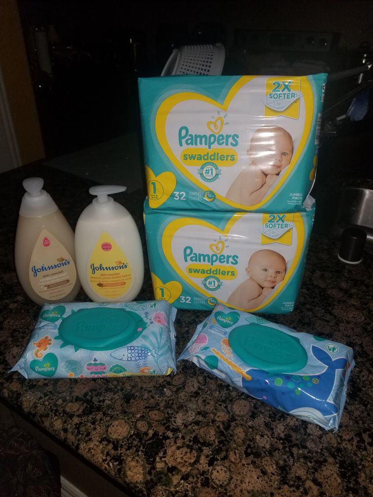 Pampers, Johnson and Johnson & wipes bundle