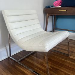 White Leather Accent Chair 