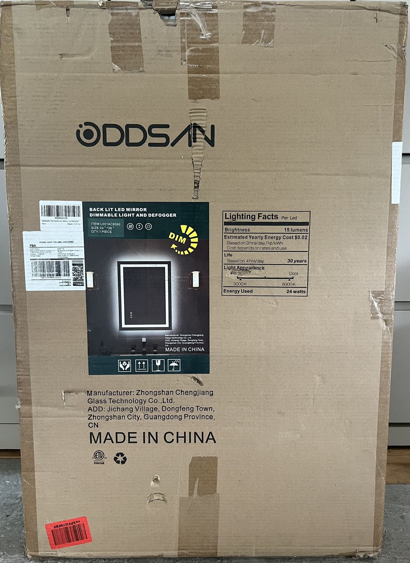 LED Backlit Bathroom Mirror Light 36x24