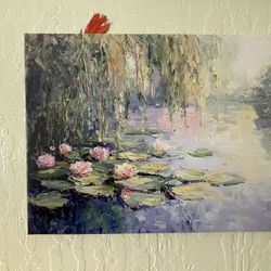 Monet Style Water Lilies Oil Painting Print - Excellent Condition