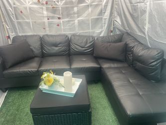 Black Faux Leathered Couch