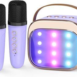 Mini Karaoke Machine for Kids Adults, Portable Bluetooth Speaker with 2 Wireless Microphones, Birthday Kids Gifts Toys for Girls Ages 3, 4, 5, 6, 7, 8
