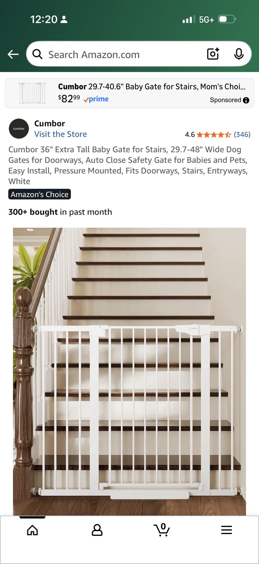 Cumbor Expandable 31.6-48" Baby Gate for Stairs, Wall-Mounted, 2-in-1 No Bottom Bar Dog Gate Indoor, Auto Close Pet Gate for Doorways with Large Walk 