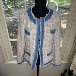 Boho Tweed Pink Blazer Jacket Denim Design Size Medium 