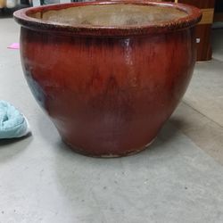 Red Glazed Ceramic Flower Pot