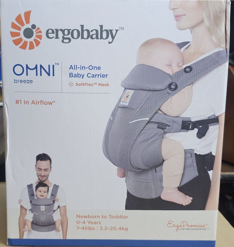 Ergobaby All Carry Positions Breathable Mesh Baby Carrier with Enhanced Lumbar Support & Airflow (7-45 Lb), Omni Breeze, Graphite Grey