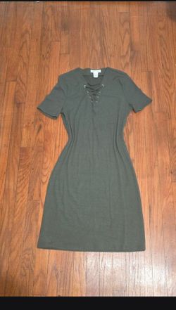 Olive Green Ribbed Lace-Up Mini Dress