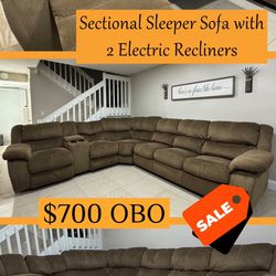 Sectional Sleeper Sofa with 2 Electric Recliners