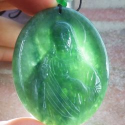 Certificate Jadeite Jewelry Hand Carved Green Pendant Jesus Cross 