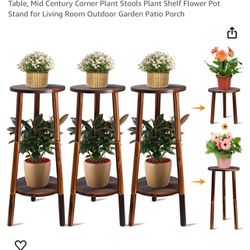 3 Piece Set Tall Wood Indoor Outdoor Flower Pot Plant Stand 2 Tier Plant Table Shelf NEW